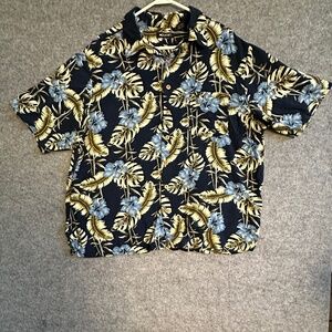 Puritan Hawaiian Shirt Mens Sz 2XL 100% Rayon Navy Blue Olive Green Tropical